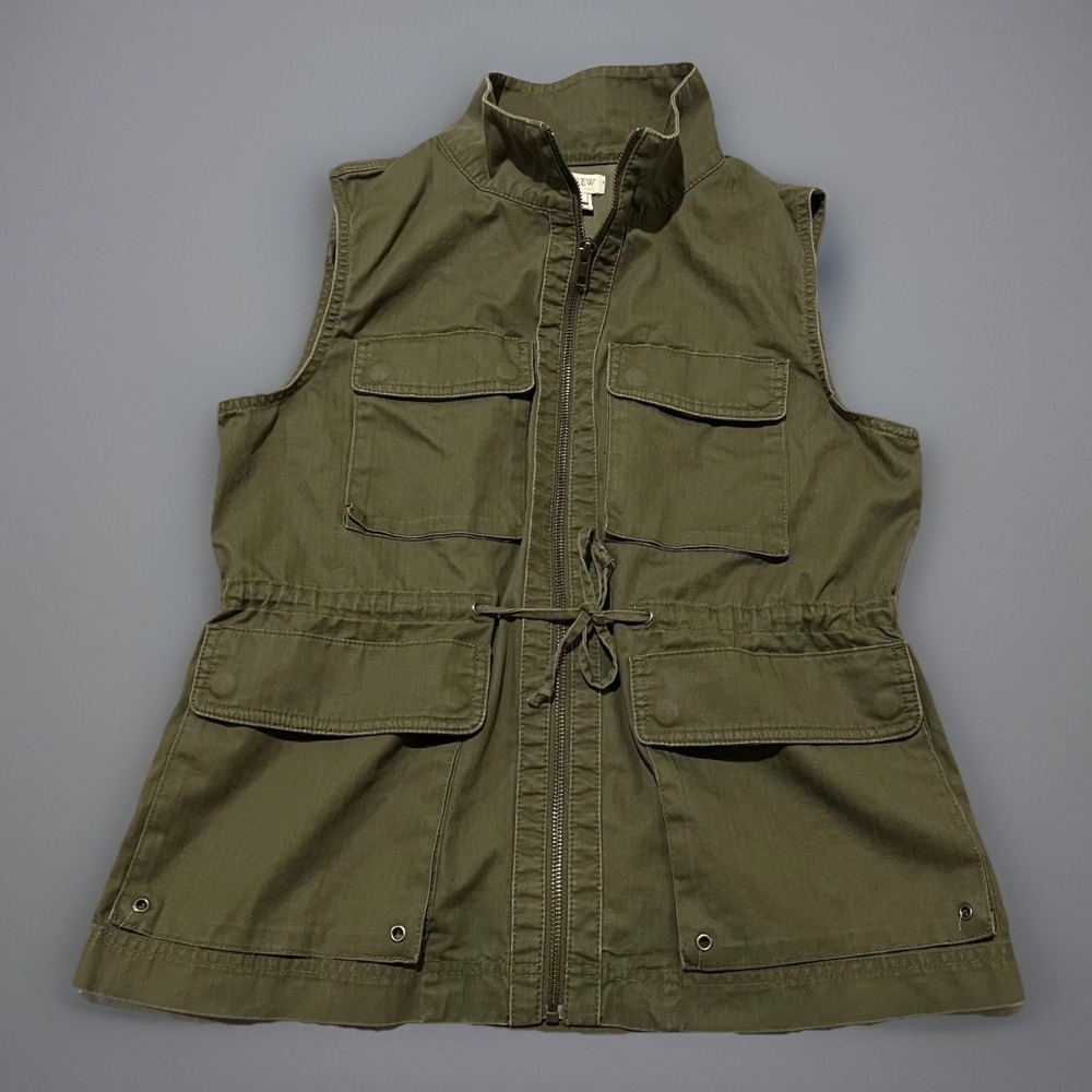 VTG J Crew Womens Olive Green Outdoor Zip Front Military Style Utility Vest M